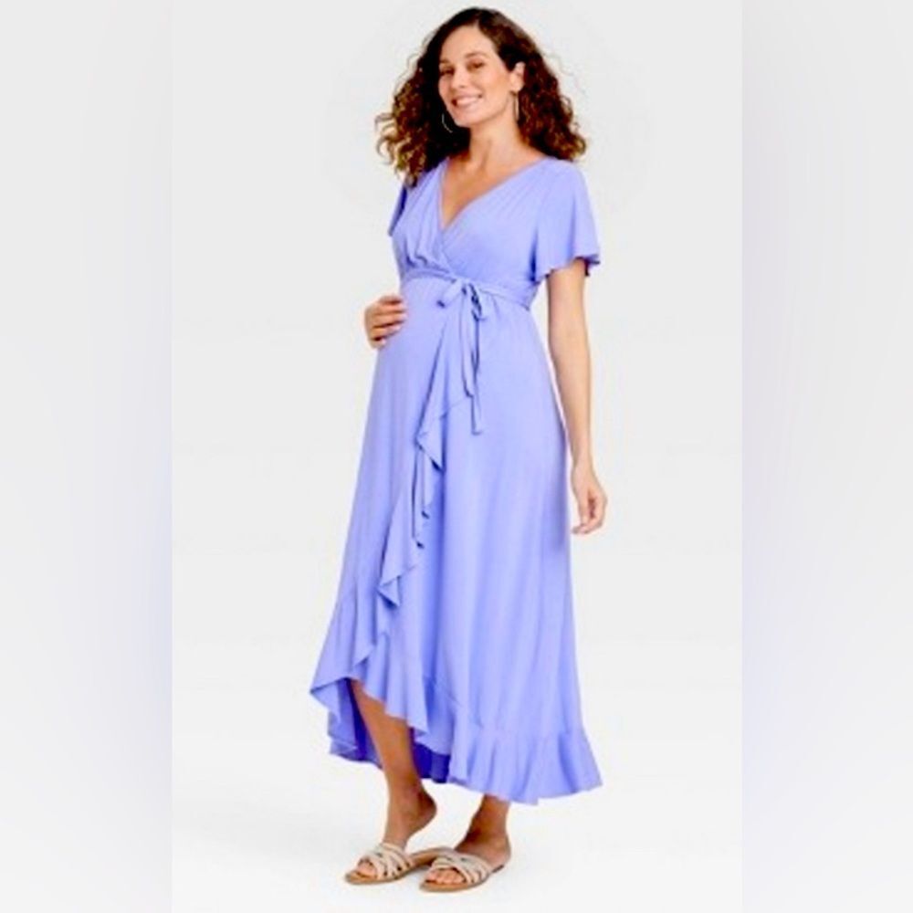 Ingrid & Isabel Maternity Ruffle High Low Maxi Dress Size Large